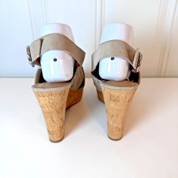 Franco Sarto Sari Wedge Sandals Womens US 9 Taupe Leather Cork Wedge Heels Shoes - Picture 7 of 8